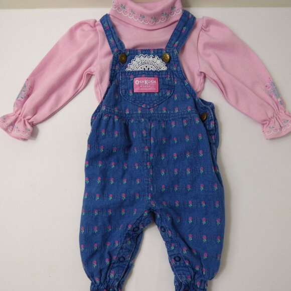 Vintage Oshkosh B'Gosh Overall & Turtleneck Set, Size 3-6 Months - Picture 1 of 4